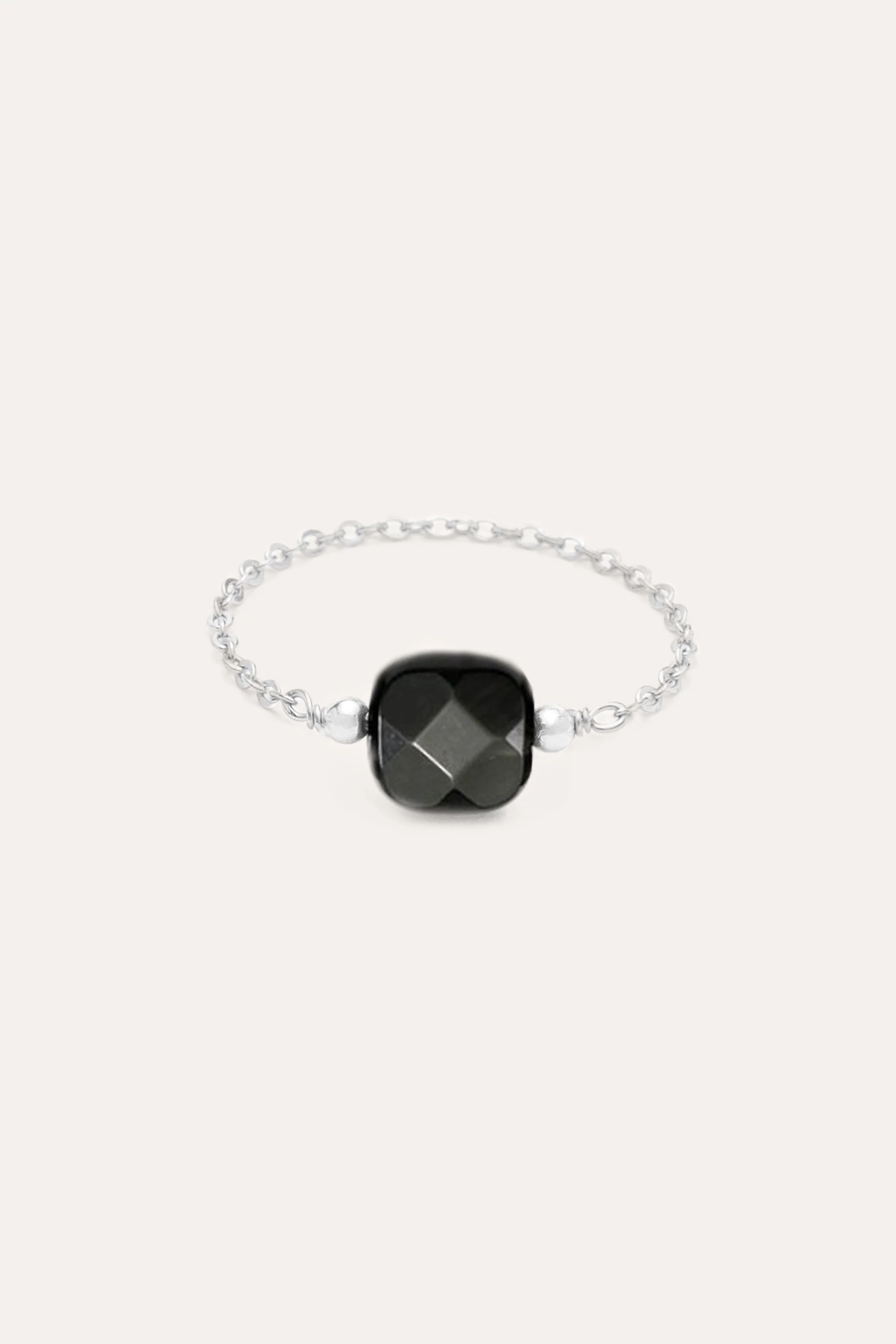 Bague chaînette - Agate noire carrée