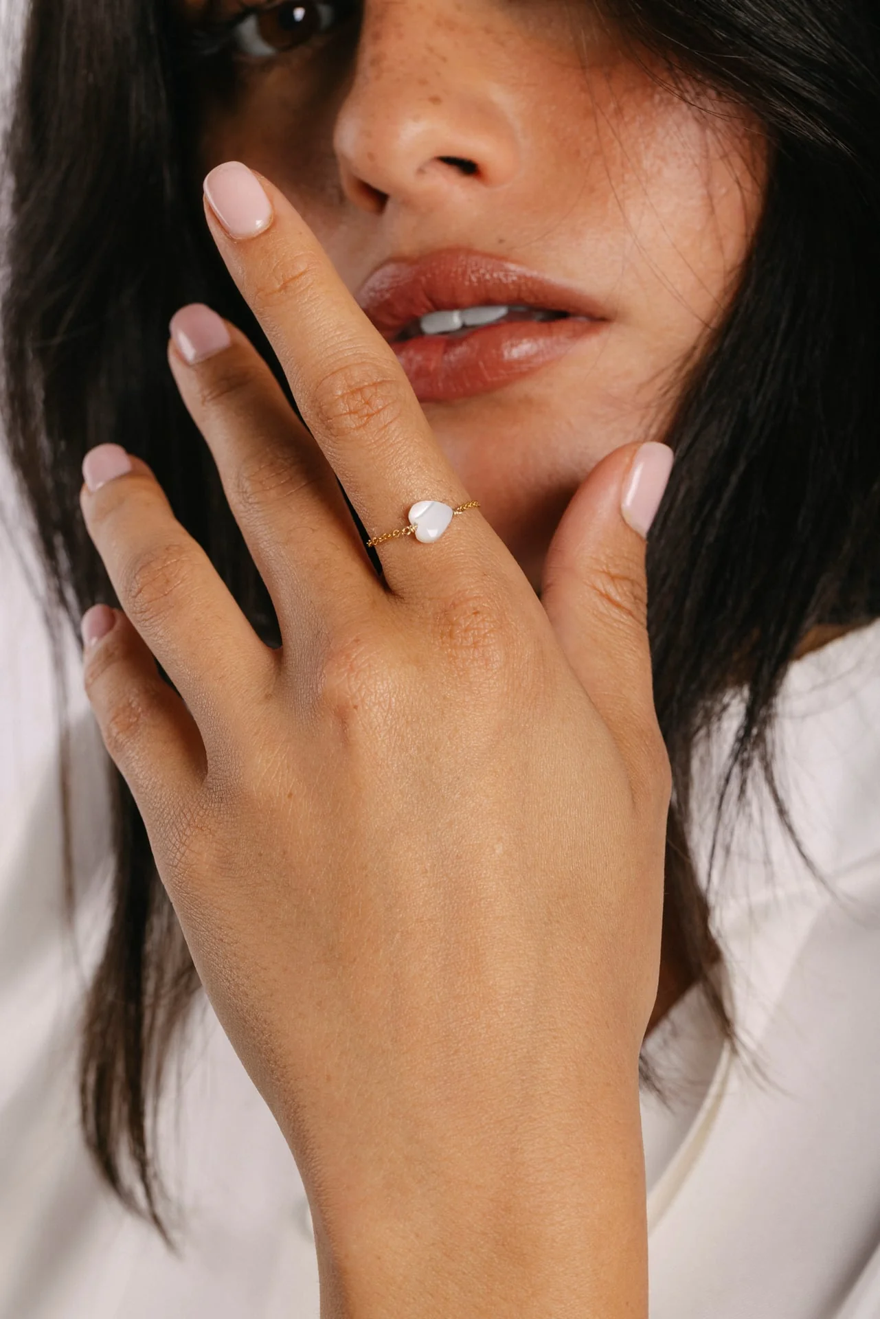 Bague chaînette Coeur - Nacre - Image 3