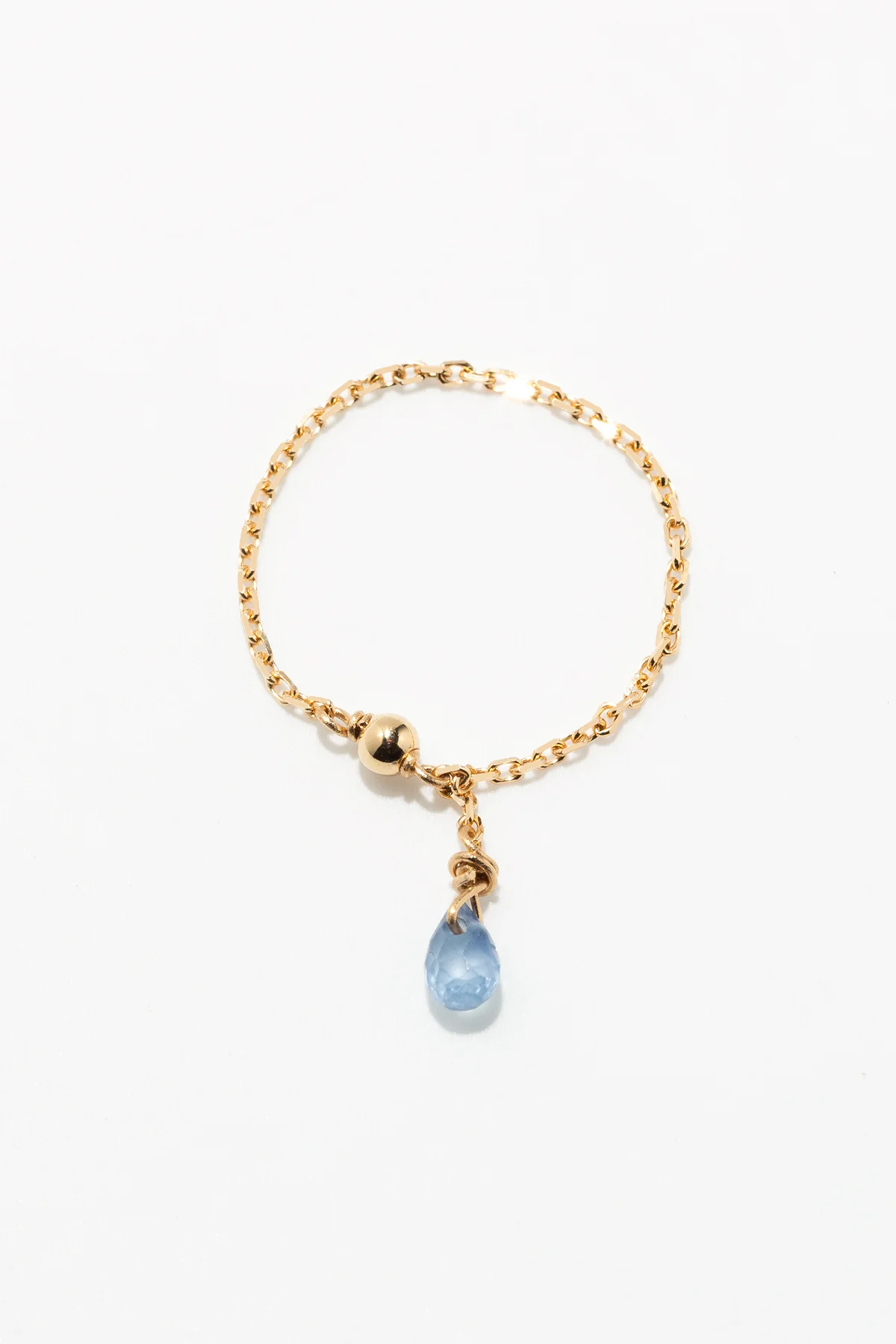 Bague chaînette pampille Mia - Or 750‰ Saphir bleu clair