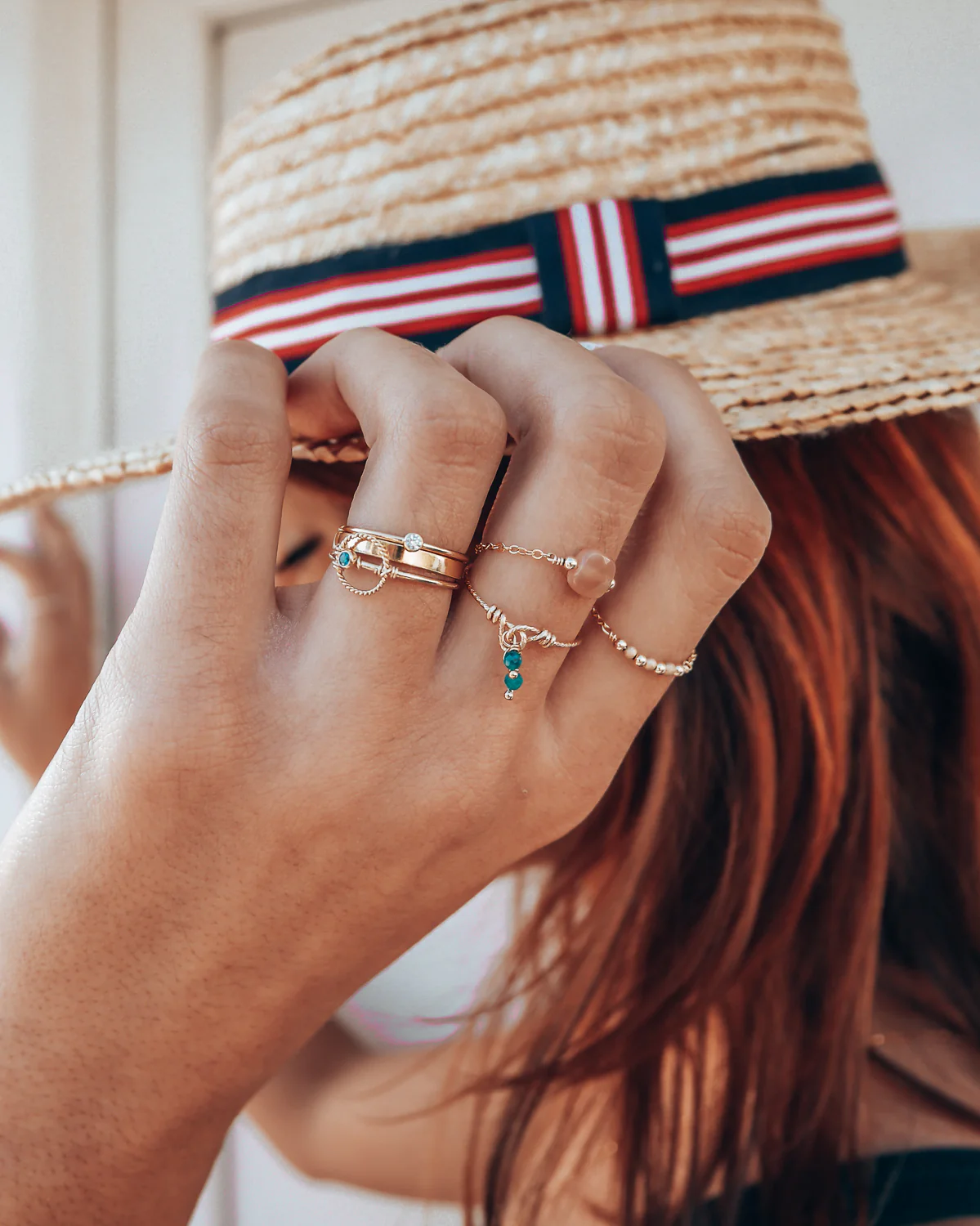 Bague chaînette - Pierre du soleil carrée - Image 2