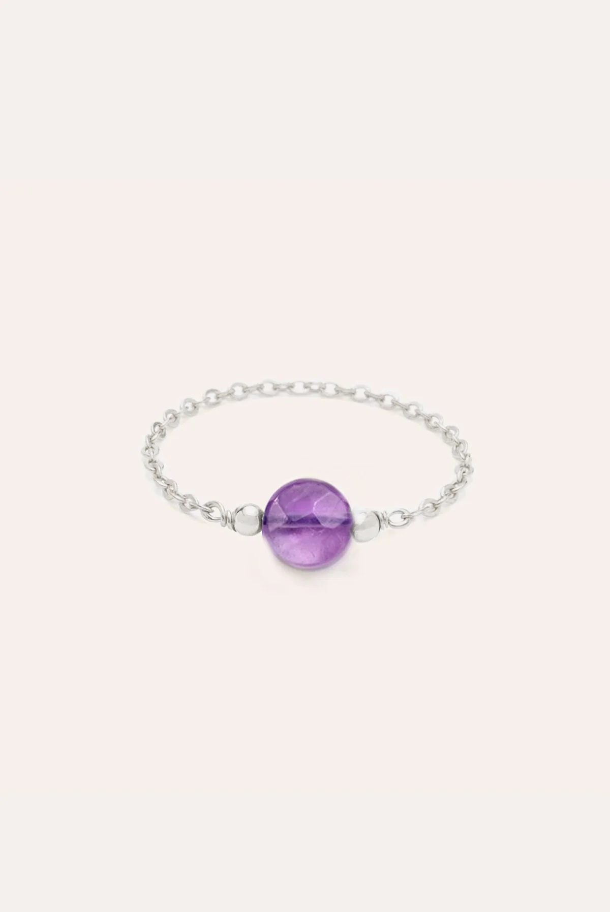 Bague chaînette - Pierre ronde - Argent