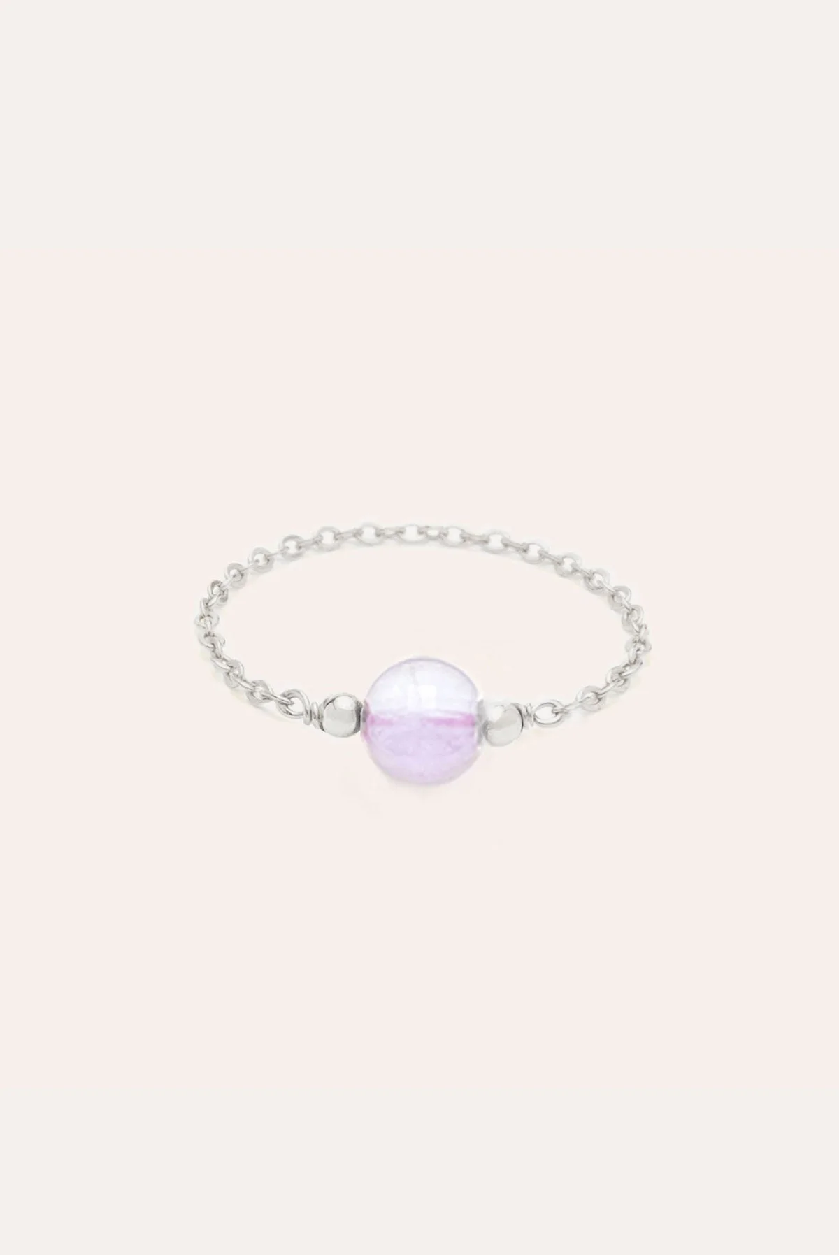 Bague chaînette - Pierre ronde - Argent - Image 2