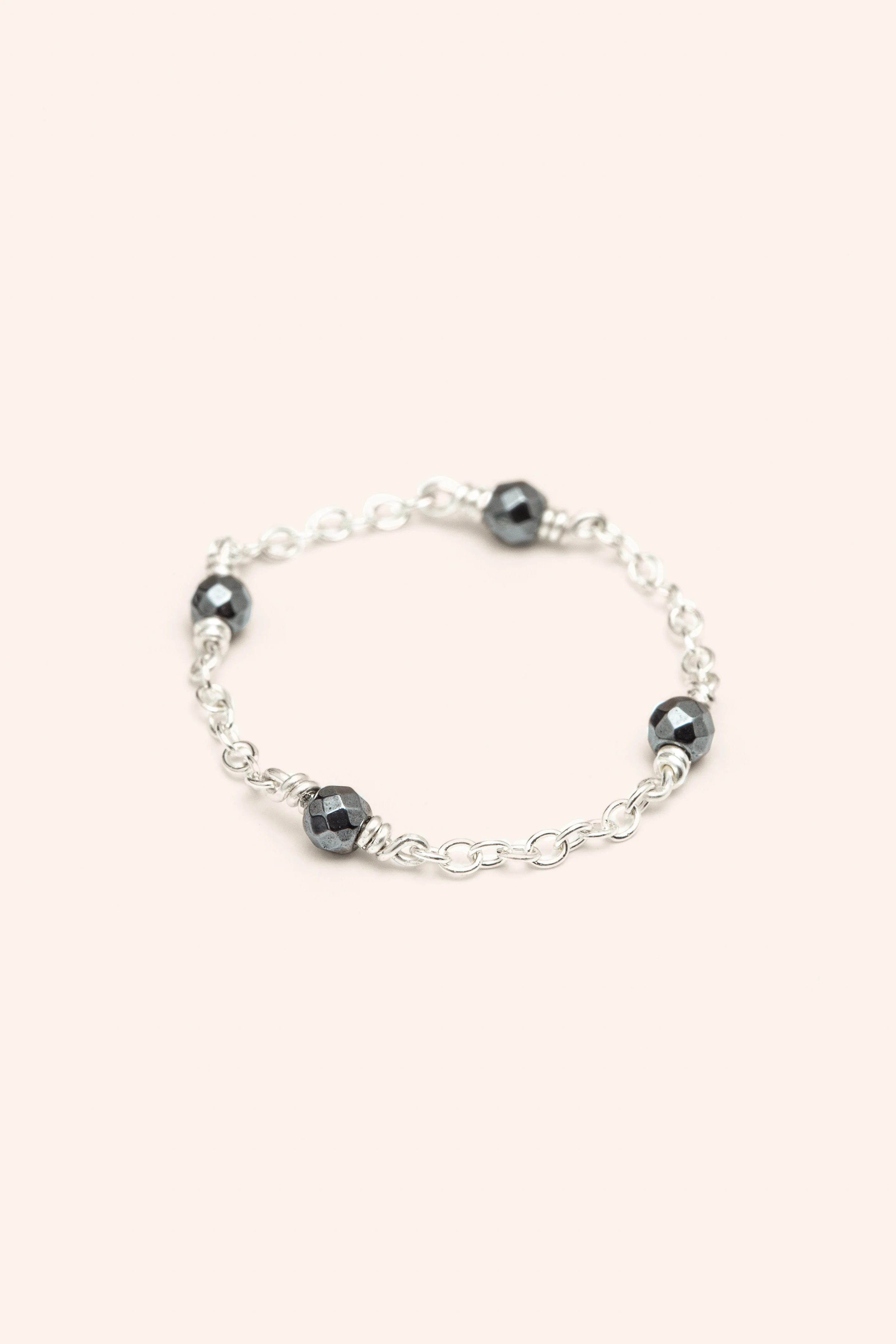 Bague chaînette Satellite Argent - Hématite