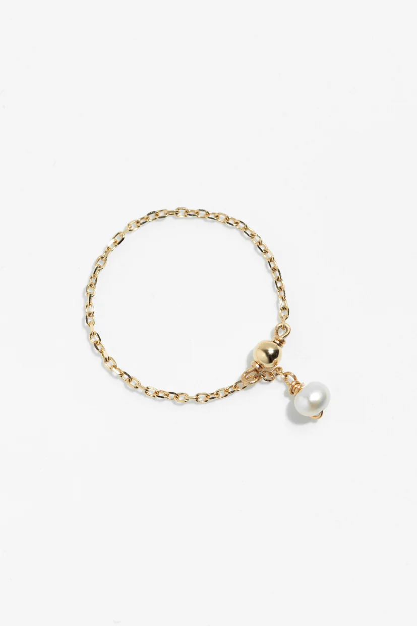 Bague chaînette pampille Mia - Or 750‰ - Perle de culture