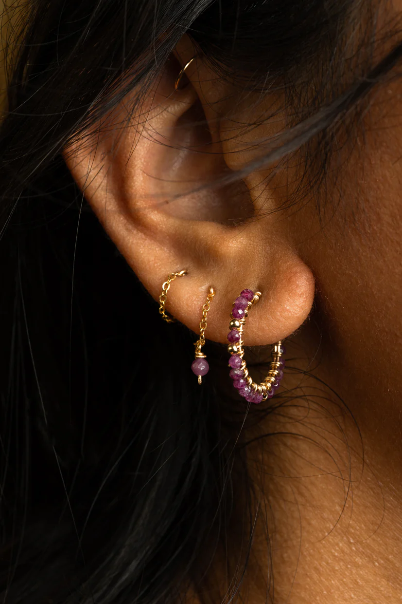 Boucles d'oreilles chaînette Anna - Rubis - Image 4