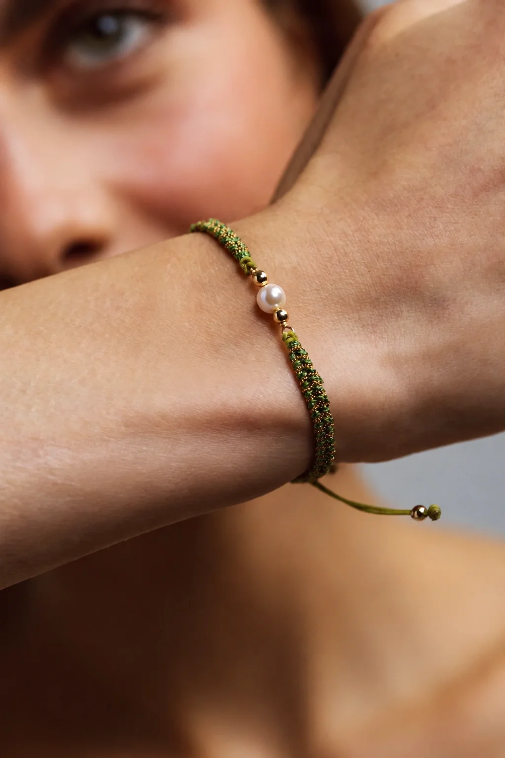 Bracelet Cordon vert Vaiana - Perle de culture - Image 2