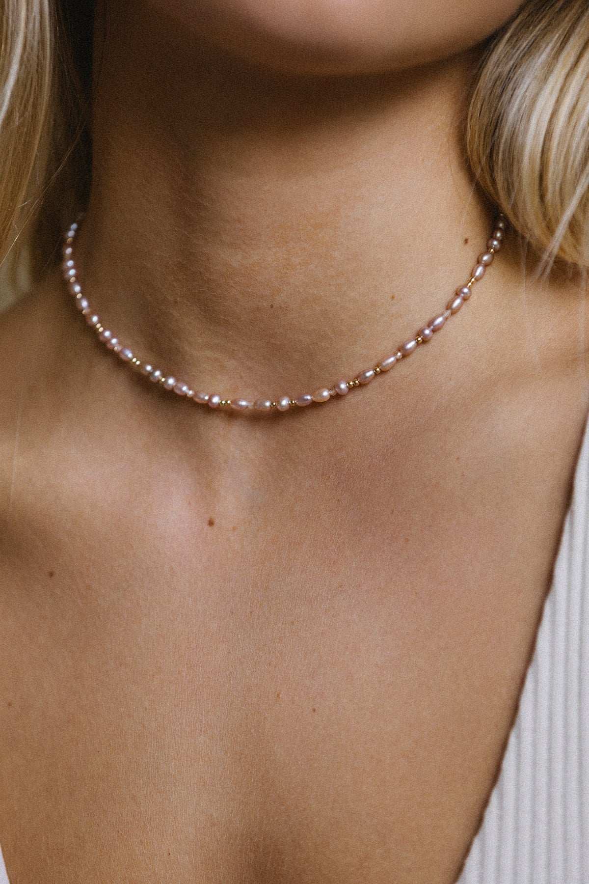 Collier Grain de riz - Perle de culture rose - Image 2